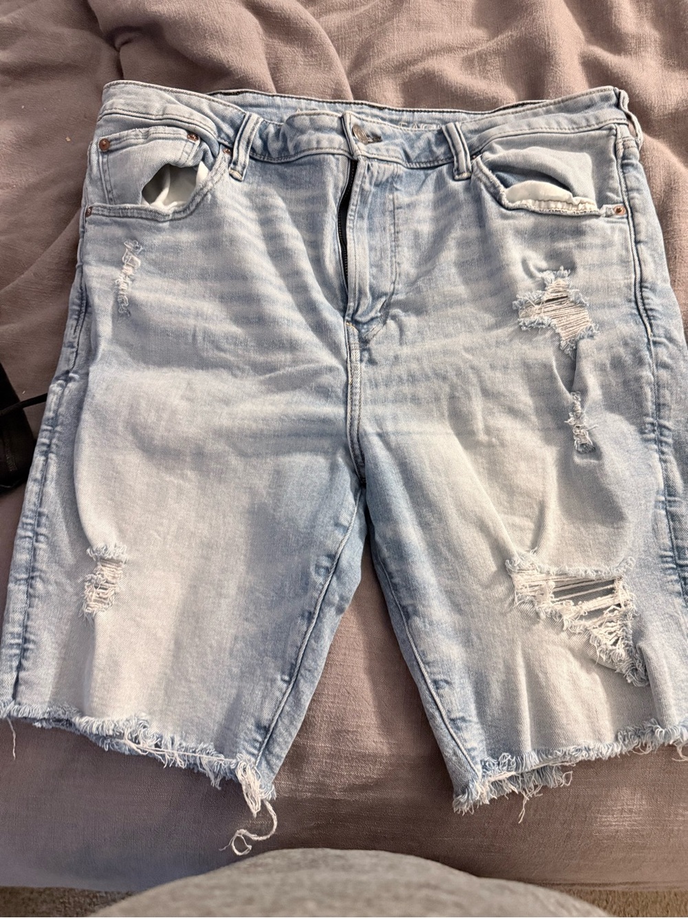 American Eagle Outfitters Light Blue Distressed Jean Shorts